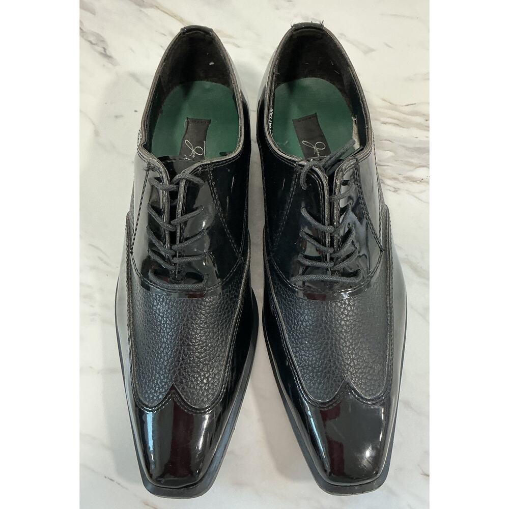 Jean Yves “Manhattan” Men 9.5 Blk Patent Square Toe Oxford Y2K Formal Dress Shoe